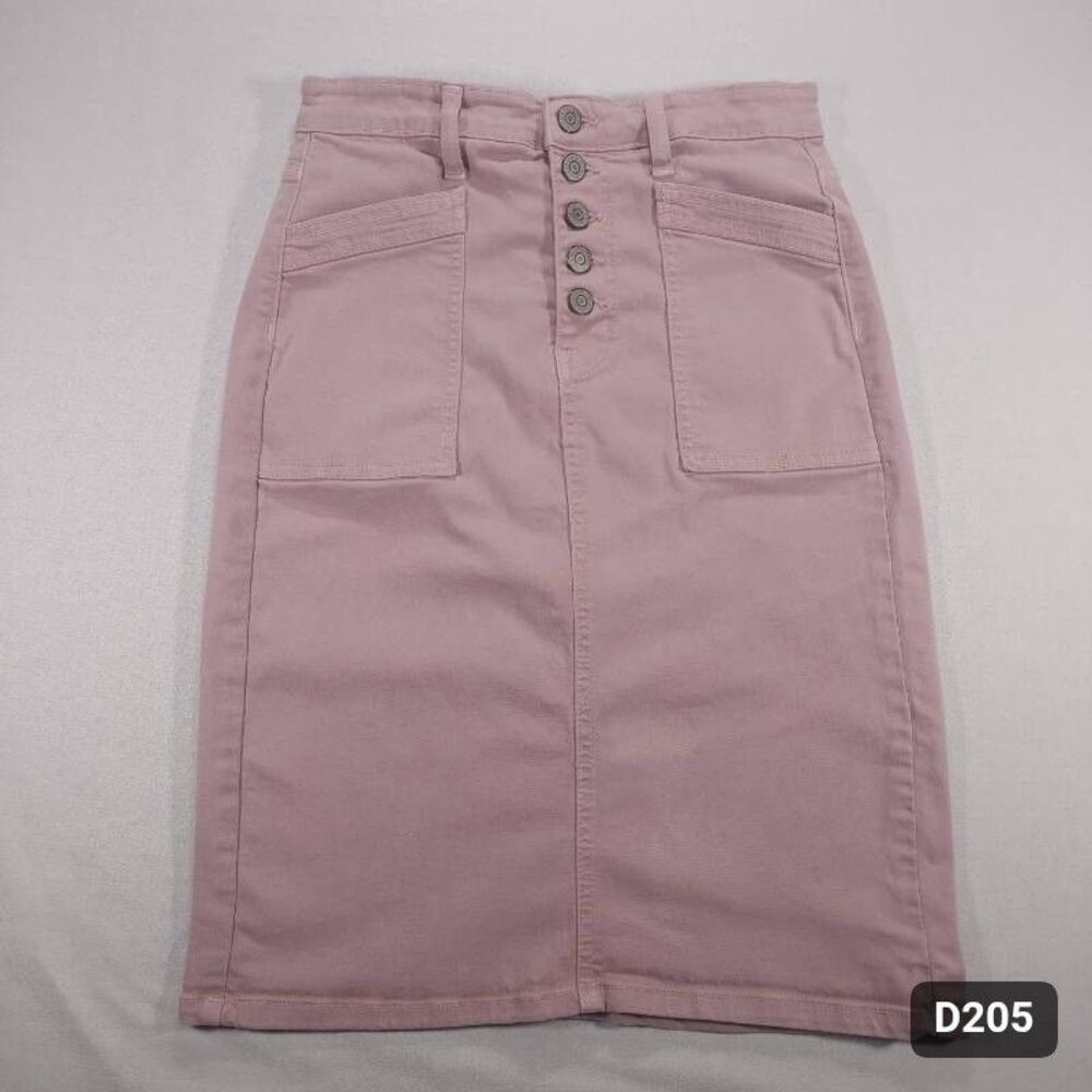 Flying Monkey Button Front Denim Skirt Size 26 Blush Pink Good Condition
